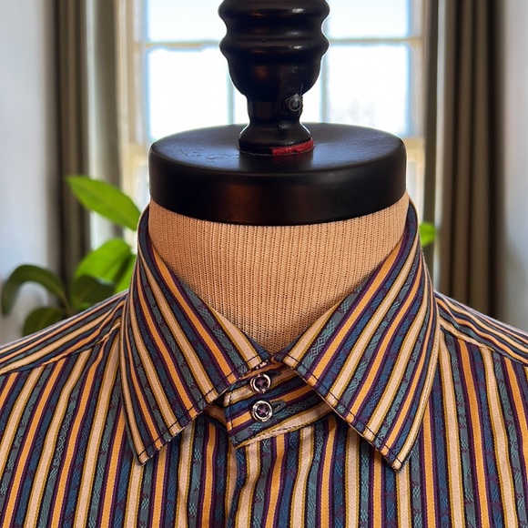 ROBERT GRAHAM Blue Green Stripes Paisley Cotton Medium Classic Long Sleeve Shirt - Picture 4 of 10